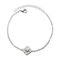 Cubic Zirconia Micro Pave Sterling Silver Bracelet, 925 Sterling Silver, Four Leaf Clover, micro pave cubic zirconia & for woman, silver color, 10mm Approx 7.2 Inch 
