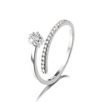 925 Sterling Silver Open Finger Ring, micro pave cubic zirconia & for woman, silver color, 5mm, US Ring 