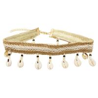 Cotton Fabric Choker Necklace, with Trumpet Shell, with 9.5cm extender chain, folk style & for woman, beige Approx 13.8 Inch 