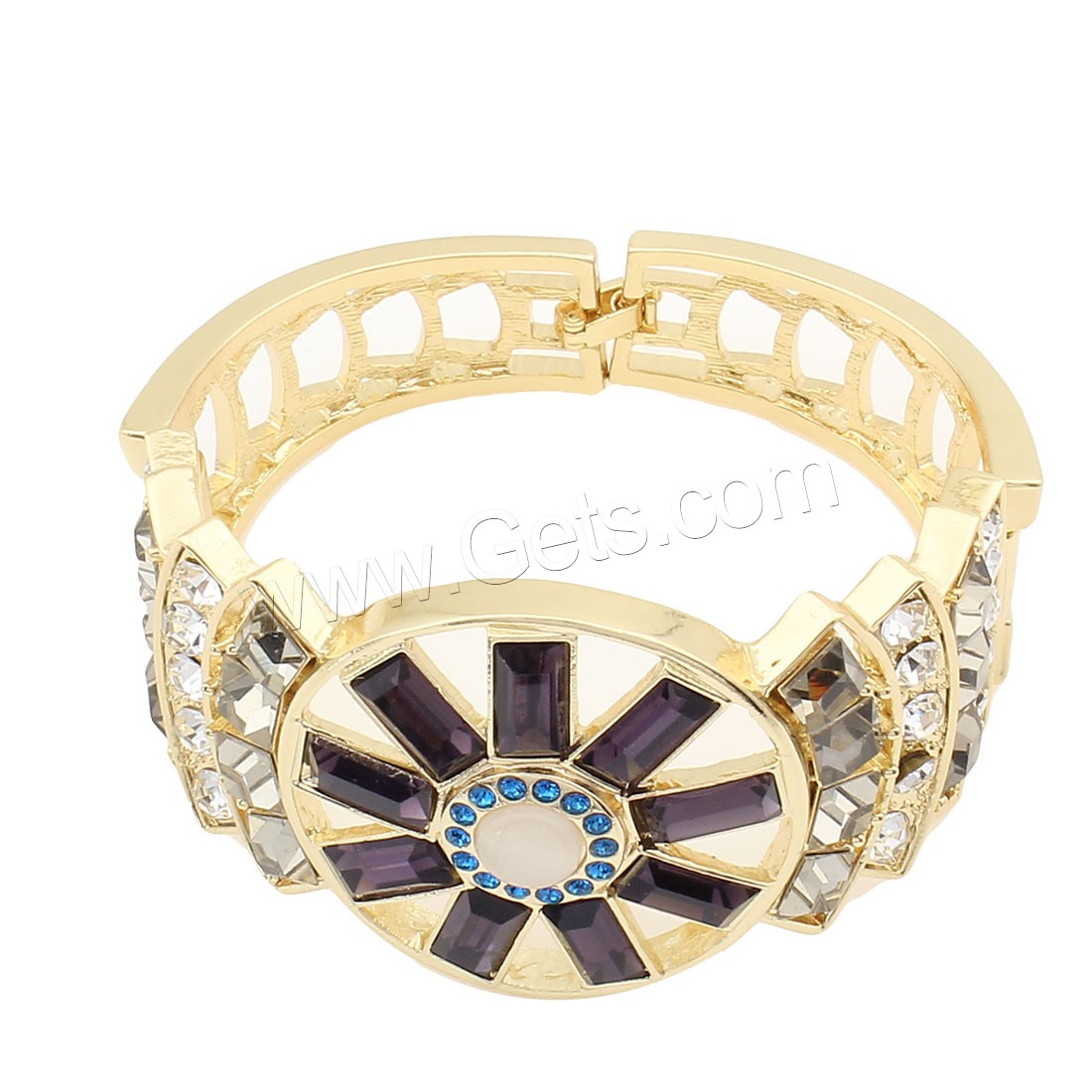 Rhinestone Zinc Alloy Bangle, with Glass, plated, Customized & with rhinestone, more colors for choice, 70x60x37mm, Length:Approx 7.5 Inch, Sold By PC