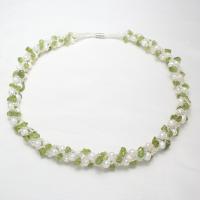 Gemstone Freshwater Pearl Necklace, with Glass Seed Beads & Green Quartz, brass magnetic clasp, Potato, natural, kumihimo, white, 5-6mm, 5-9mm Approx 16.5 Inch 