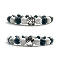 Gemstone Bracelets, Howlite, with Lava & Black Agate & Zinc Alloy, plated & Unisex .2 Inch 