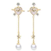 Cubic Zirconia Micro Pave Brass Earring, with Plastic Pearl & micro pave cubic zirconia & for woman 