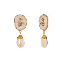 Zinc Alloy Drop Earring, with Shell, Shell, gold color plated, for woman & enamel, white 