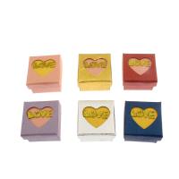 Cardboard Single Ring Box, with Sponge, Square, word love, colorful powder 