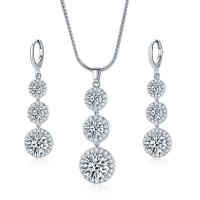 Brass Cubic Zirconia Jewelry Sets, earring & necklace, plated, for woman & with cubic zirconia Approx 19.6 Inch 