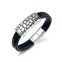 Titanium Steel Bracelet, with PU Leather, fashion jewelry & for man, 16.4mmx12.1mm .2 Inch 