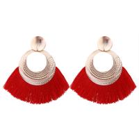 Zinc Alloy Tassel Earring, with Cotton Thread, plated, fashion jewelry & for woman 95mm 