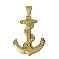 Stainless Steel Ship Wheel & Anchor Pendant, gold color plated Approx 