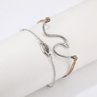 Zinc Alloy Anklet, with Waxed Cotton Cord, zinc alloy lobster clasp, silver color plated, 2 pieces & for woman Approx 9 Inch 