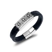 Titanium Steel Bracelet, with PU Leather, punk style & for man, 16.2mmx12.8mm 