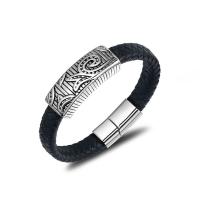 Titanium Steel Bracelet, with PU Leather, fashion jewelry & for man, 16.8mmx11.6mm .2 Inch 