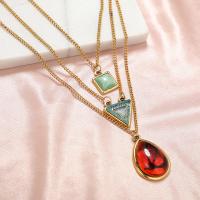 Turquoise Zinc Alloy Necklace, with turquoise, plated, three layers & fashion jewelry & for woman, golden 