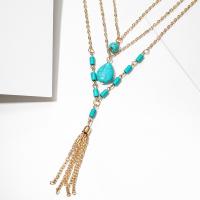 Turquoise Zinc Alloy Necklace, with turquoise, plated, three layers & fashion jewelry & for woman, golden 