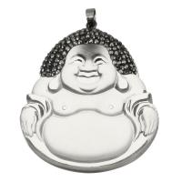 Rhinestone Clay Pave Pendants, with Glass & Brass, Buddha, silver color plated Approx 