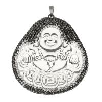 Rhinestone Clay Pave Pendants, with Glass & Brass, Buddha, silver color plated Approx 