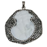 Rhinestone Clay Pave Pendants, with White Shell & Brass, silver color plated Approx 