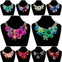 Glass Zinc Alloy Necklace, with Glass, Flower, plated, random style & twist oval chain & for woman, mixed colors Approx 18.8 Inch 