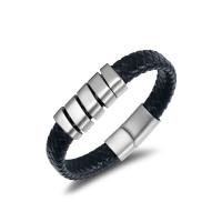 Titanium Steel Bracelet, with PU Leather, punk style & for man, 15.9mmx11.5mm .2 Inch 