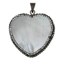 Rhinestone Clay Pave Pendants, with White Shell, Heart, antique copper color plated Approx 