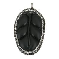 Rhinestone Clay Pave Pendants, with Glass & Brass, Leaf, silver color plated Approx 