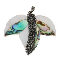 Rhinestone Clay Pave Pendants, with White Shell & Abalone Shell, silver color plated Approx 