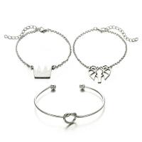 Zinc Alloy Bracelet Set, cuff bangle & bracelet, plated, three pieces & for woman, silver color 