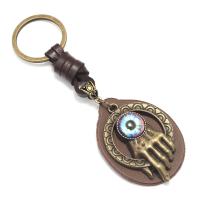 Leather Key Clasp, with Glass & Zinc Alloy, plated, vintage & evil eye pattern & for man, brown 