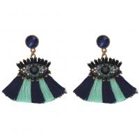 Cotton Thread Tassel Earring, with Zinc Alloy, for woman & with rhinestone 