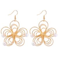Plastic Pearl Zinc Alloy Earring, with Plastic Pearl, Flower, fashion jewelry & for woman, golden 