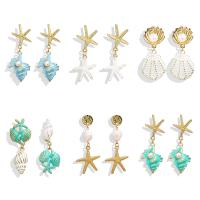 Plastic Pearl Zinc Alloy Earring, with Shell & Plastic Pearl, gold color plated & for woman & enamel 