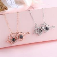 925 Sterling Silver Miniature Projection Necklace, with Glass, Heart, real silver plated, for woman & with rhinestone 40+5cmuff0c 