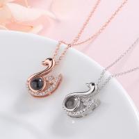 925 Sterling Silver Miniature Projection Necklace, with Glass, Swan, real silver plated, for woman & with rhinestone 40+5cmuff0c 