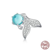 Cubic Zirconia Micro Pave Sterling Silver Pendant, 925 Sterling Silver, with Glass, Mermaid tail, platinum plated, micro pave cubic zirconia 