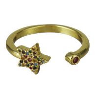 Латунь Манжеты палец кольцо, Звезда, плакированный настоящим золотом, инкрустированное микро кубического циркония & Женский, 8mm,3mm, размер:7, продается PC