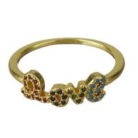 Цирконий Micro Pave Латунь палец кольцо, плакированный настоящим золотом, инкрустированное микро кубического циркония & Женский, 6mm, размер:8, продается PC