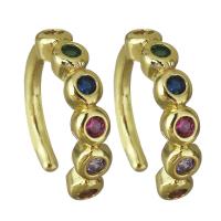 Brass Earring Clip, real gold plated, micro pave cubic zirconia & for woman 