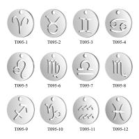 Stainless Steel Constellation Pendant, 12 Signs of the Zodiac, platinum color plated 11.8mm 