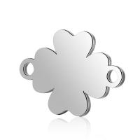 Stainless Steel Charm Connector, Four Leaf Clover, platinum color plated, 1/1 loop Approx 2mm 