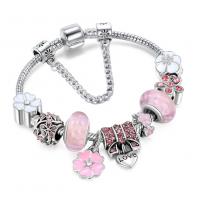 Zinc Alloy European Bracelets, with Brass, Flower, silver color plated & for woman & with rhinestone 