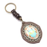 Leather Key Clasp, with Glass & Zinc Alloy, gold color plated, durable & hardwearing & time gem jewelry & Unisex, brown 