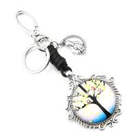 Leather Key Clasp, with Glass & Zinc Alloy, silver color plated, durable & hardwearing & time gem jewelry 