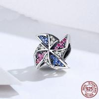 Cubic Zirconia Micro Pave Sterling Silver Bead, 925 Sterling Silver, Pinwheel, real silver plated, micro pave cubic zirconia & for woman 