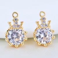 Cubic Zirconia Brass Pendants, Crown, real gold plated, micro pave cubic zirconia & for woman 