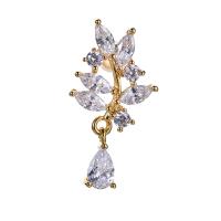 Cubic Zirconia Brass Pendants, Leaf, real gold plated, micro pave cubic zirconia & for woman 