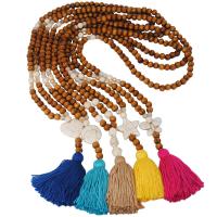 Wood Sweater Chain Necklace, with Cotton Thread & Glass Beads & turquoise, Tassel, Bohemian style & for woman 35mm, 100mm, 10mm Approx 35.4 Inch 
