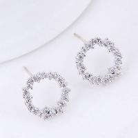 Cubic Zircon Brass Earring, with Cubic Zirconia, stainless steel post pin, plated, for woman 11mm 