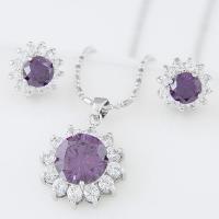 Brass Cubic Zirconia Jewelry Sets, Stud Earring & necklace, with Cubic Zirconia, plated, 2 pieces & for woman 420*15mm 10mm 