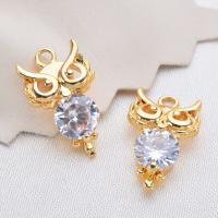 Cubic Zirconia Brass Pendants, Owl, real gold plated, micro pave cubic zirconia 