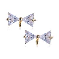 Cubic Zircon Brass Earring, Bowknot, real gold plated, micro pave cubic zirconia & for woman 